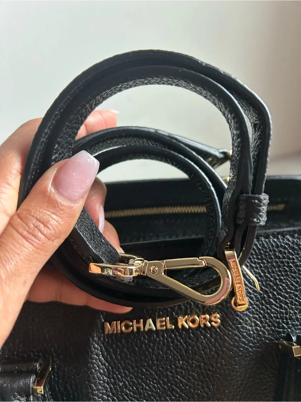 Michael Kors Black Pebbled Leather Satchel with Gold Hardware and Strap